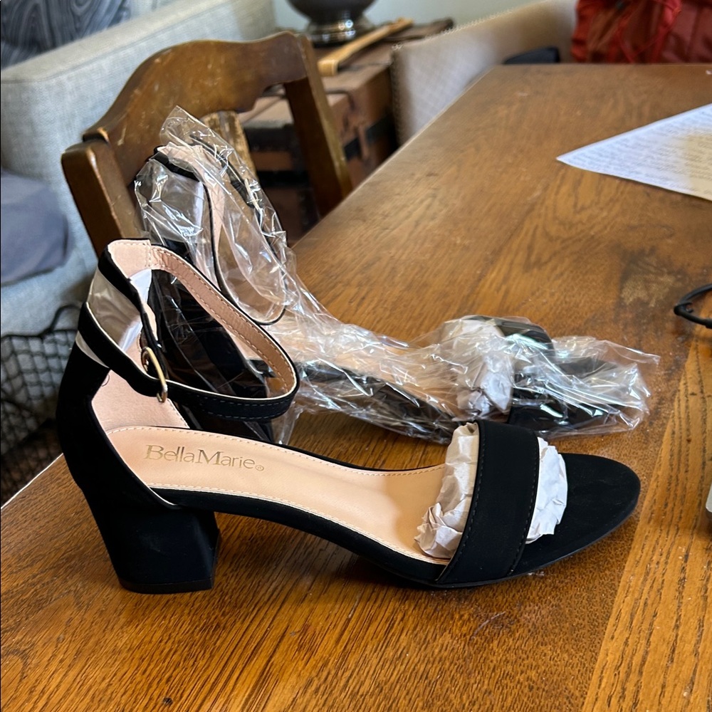 Bella Marie Black Ankle Strap Heels